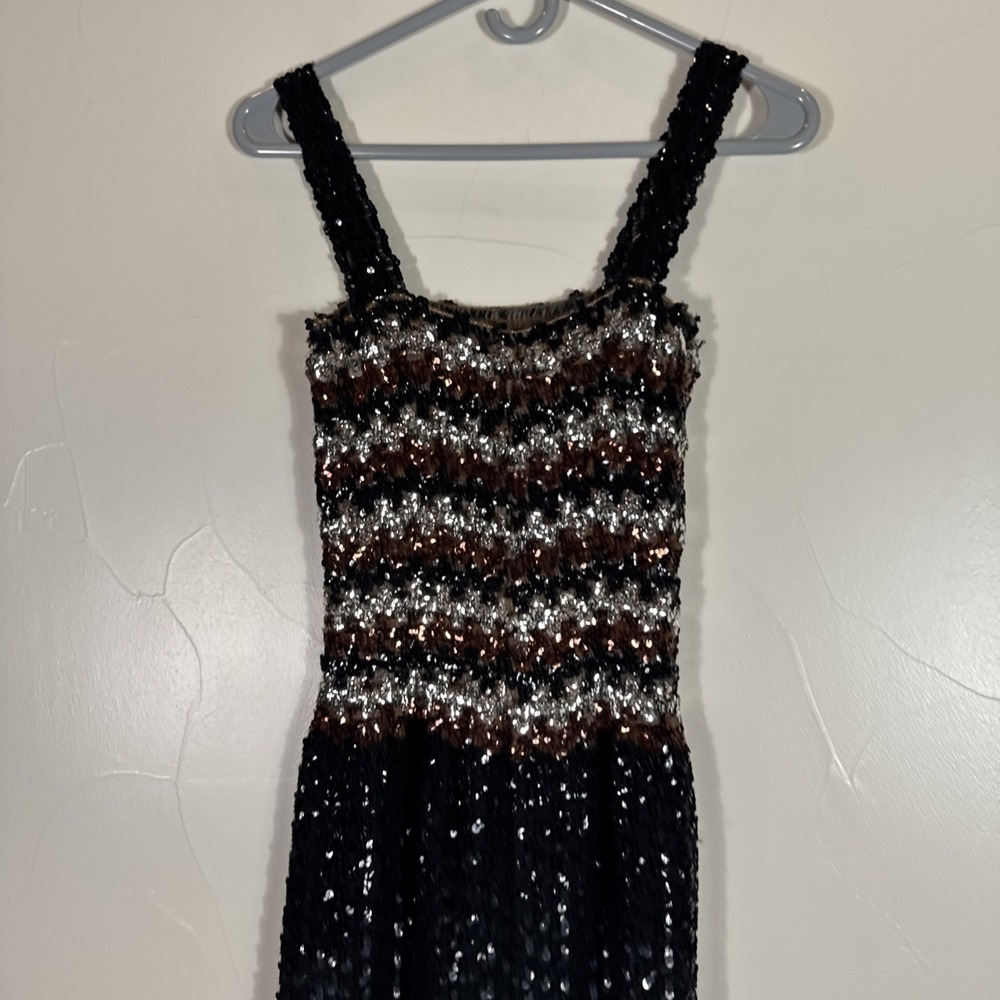 Vintage Y2K Black Brown Crochet Full Sequin Dress Whimsigoth Paper Tag 9/10 - Picture 9 of 14